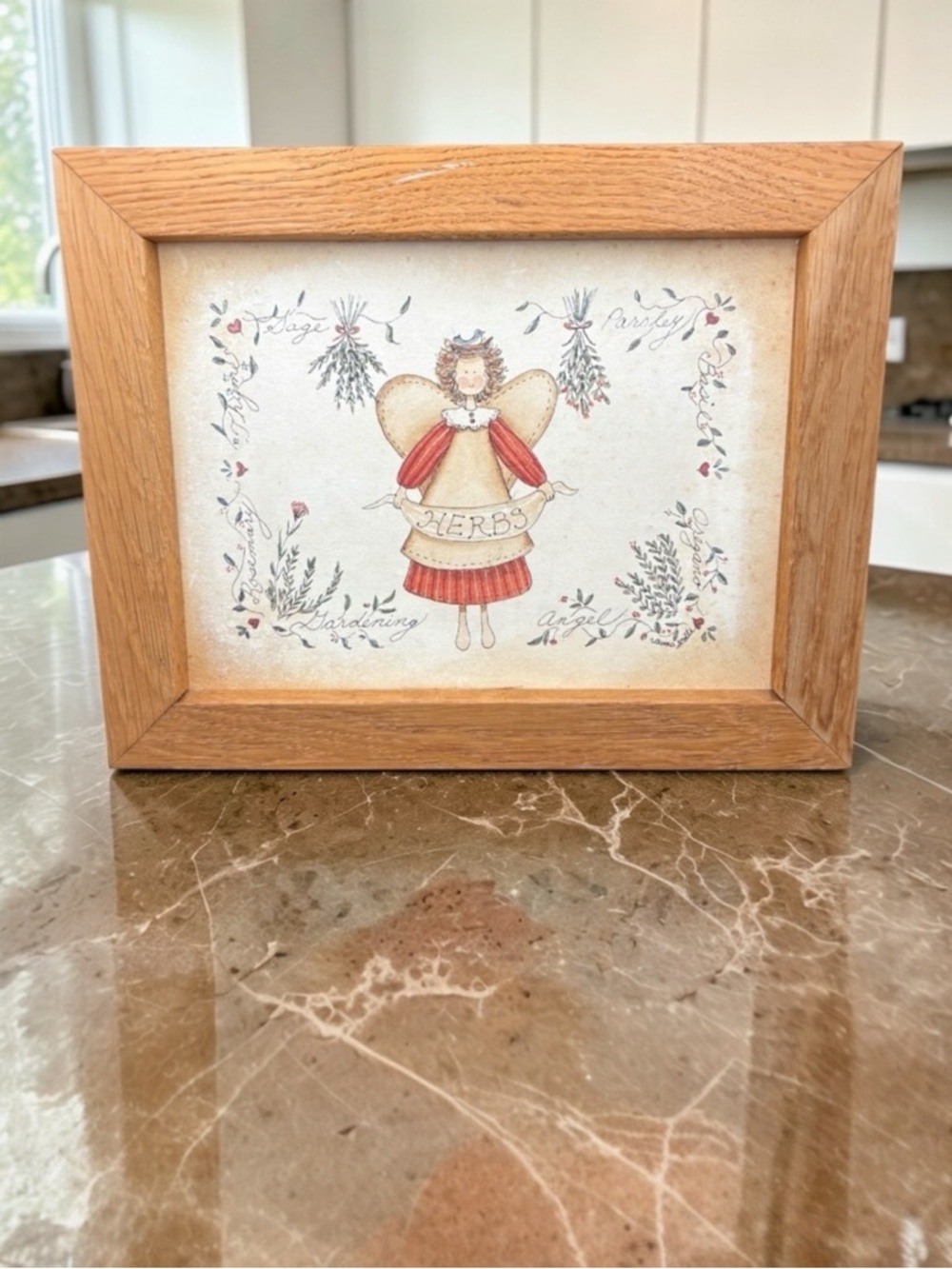 Vintage Barbara Mock Angel Herbs Artwork • Cottagecore Kitchen Hanging Decor EUC